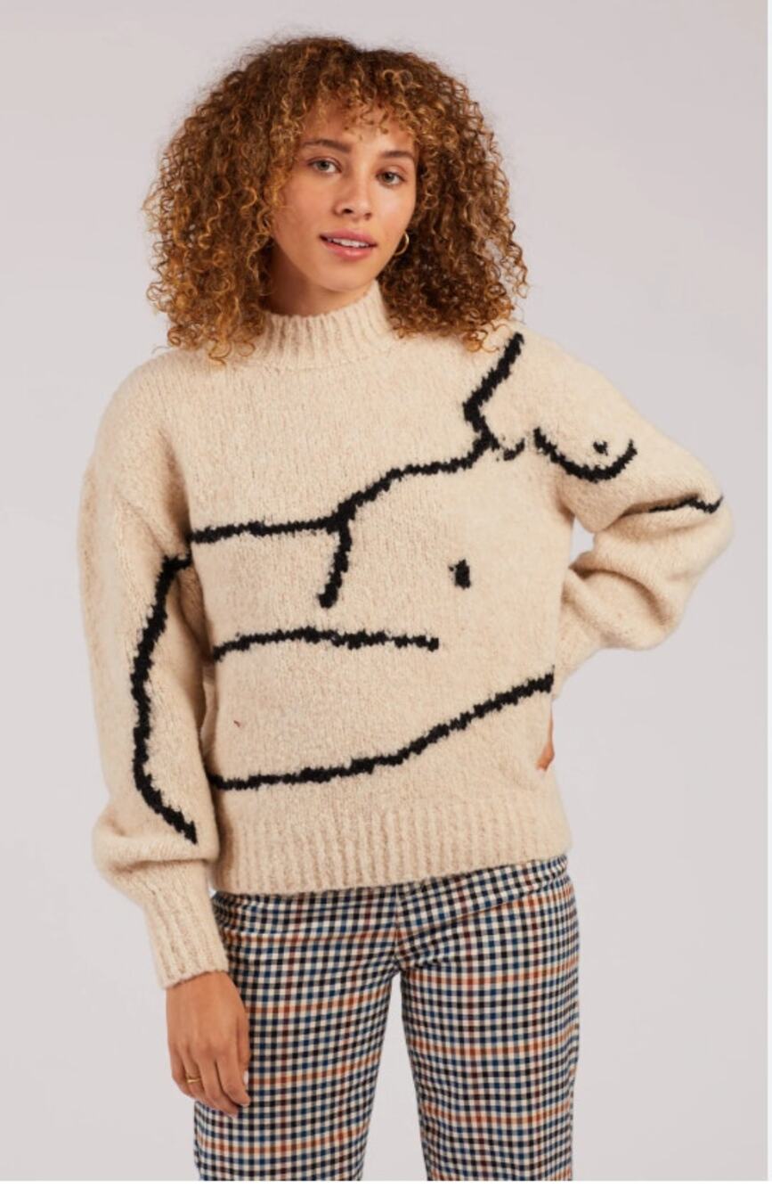 Paloma Wool Palmira Sweater in Ecru Womans L Intarsia Alpaca Fuzzy Knit